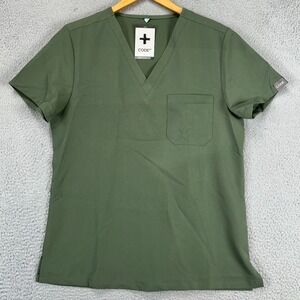 Code NXT Medical Scrubs Shirt Women Large Green Pocket V-Neck Nurse Workwear NEW
